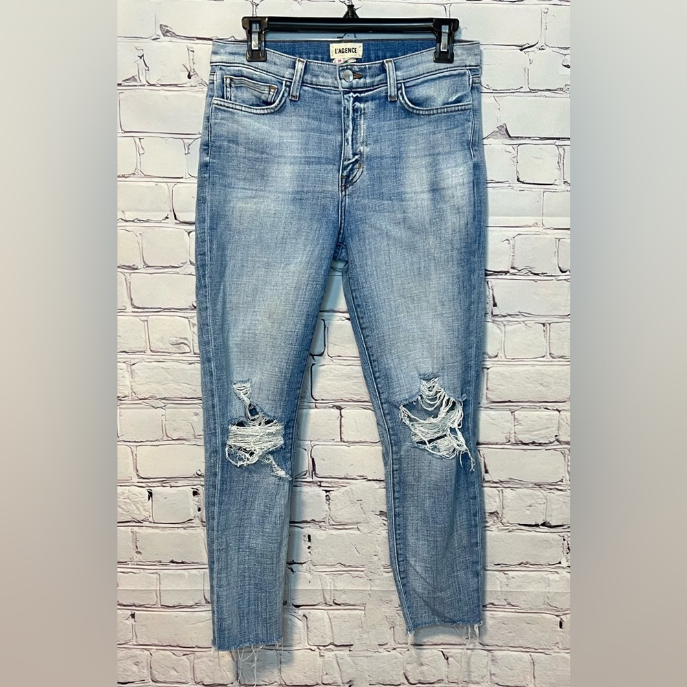 L'AGENCE Distressed Light Wash Skinny Jeans